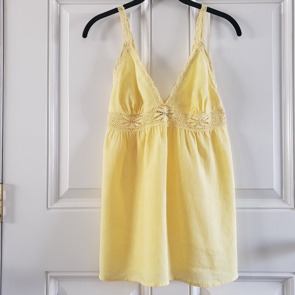 ACROBAT Crochet Empire V Neck Sleeveless Tunic Yellow Top SZ S